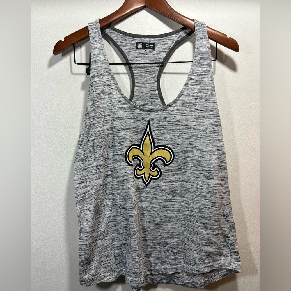 NFL New Orleans Saints Women's Razorback Space Dye Gray Team Apparel Logo Tank M